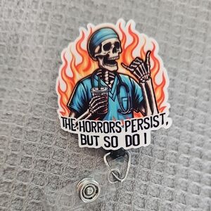 Skeleton Nurse Badge Reel with Flames